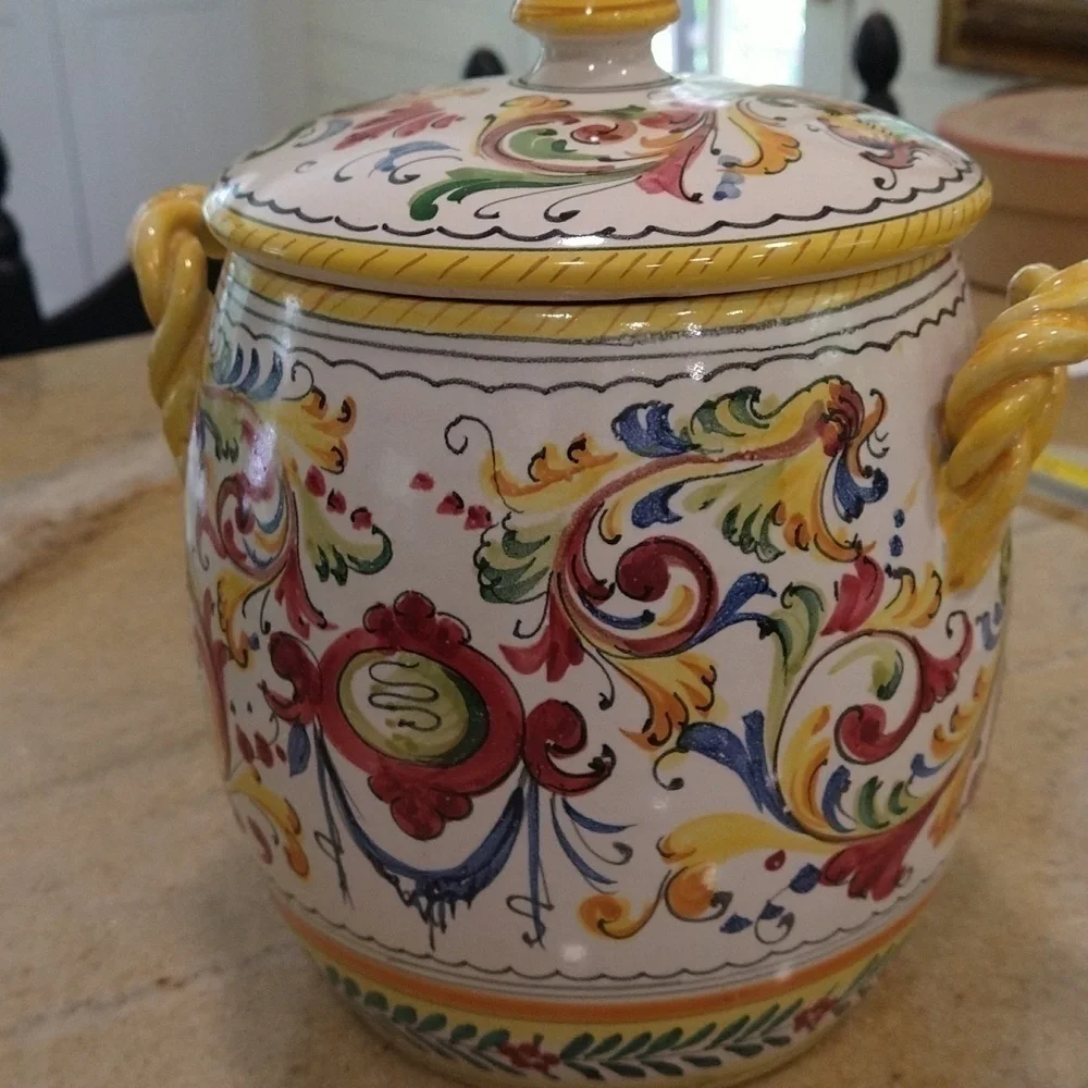 Vintage hand-painted Italian biscotti biscuit jar container